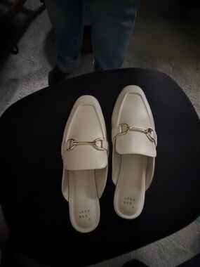 NEW a new day Cream Slip-On Mules with Gold Bit
